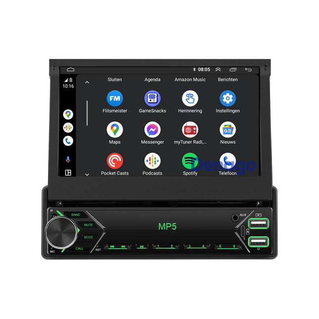 Universeel 1 DIN | Klapscherm 7 inch | Draadloos CarPlay & Android Auto | Autoradio