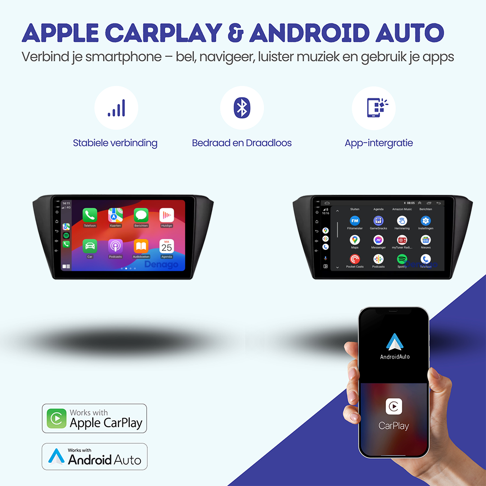 Skoda Fabia CarPlay car radio | 2015 to 2021 | Denago DNG-A274 | 9 inches | Android 13 | Wireless CarPlay & Android Auto