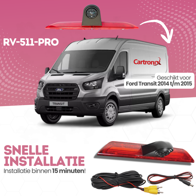 Ford Transit Derde Remlicht Achteruitrijcamera | 2014 t/m 2015 | Nachtzicht | HD Beeld