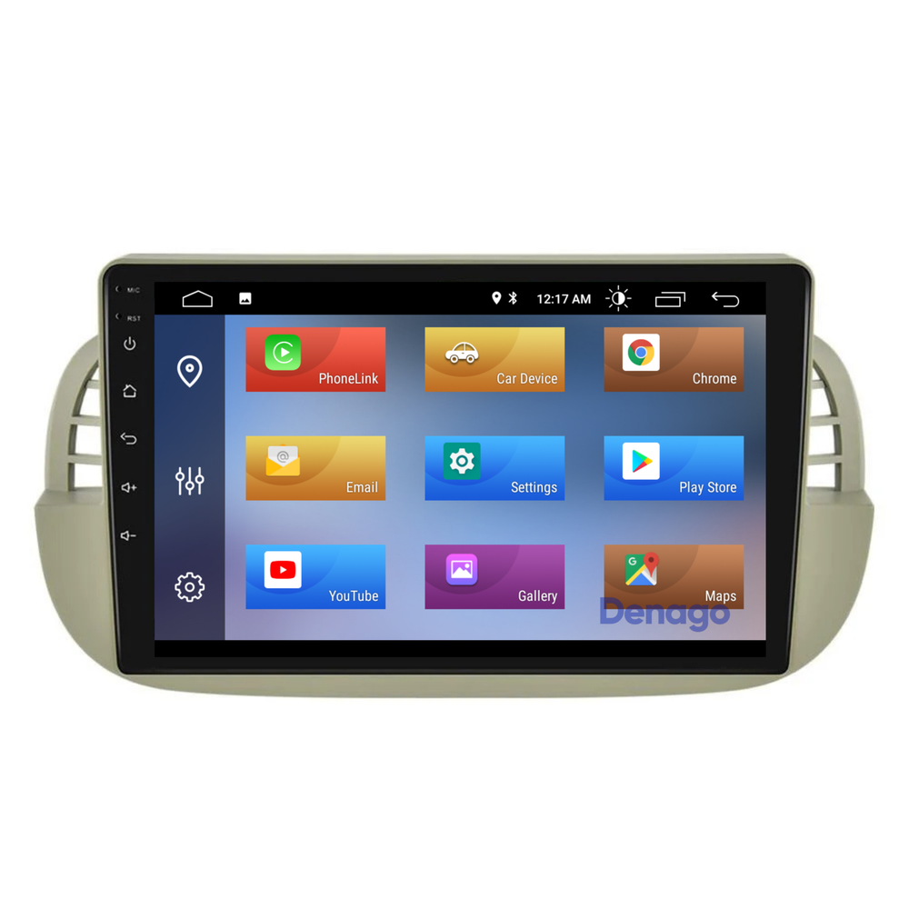Fiat 500 CarPlay autoradio Beige | 2007 t/m 2015 | Denago DNG-A54 | 9 inch | Android 13 | Draadloos CarPlay & Android Auto