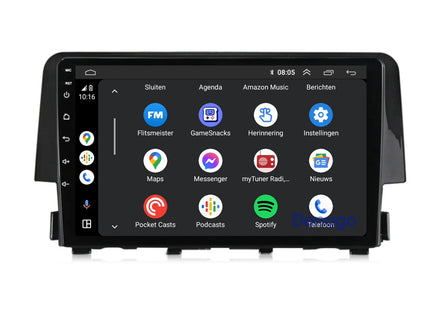 Honda Civic CarPlay autoradio | 2016 t/m 2021 | Denago DNG-A114 | 9 inch | Android 13 | Draadloos CarPlay & Android Auto