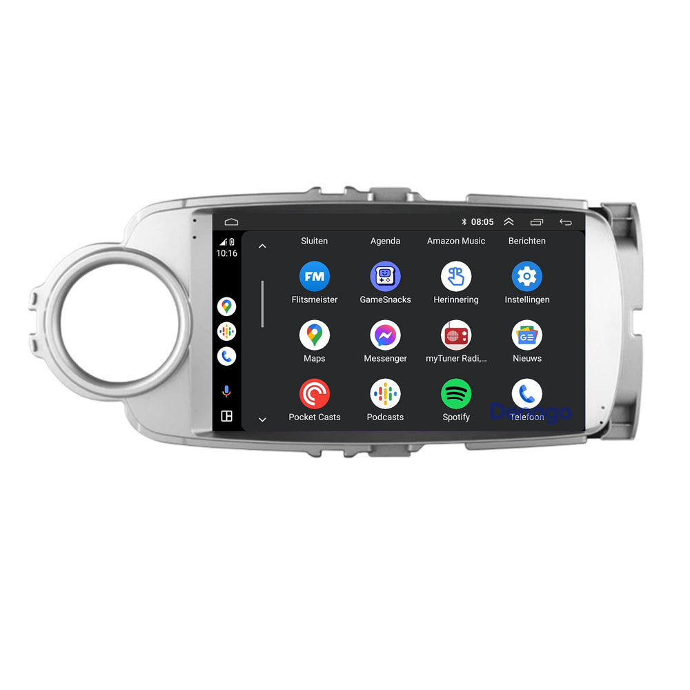 Radio para coche Toyota Yaris CarPlay | 2011 a 2019 | Denago DNG-A286 | 9 pulgadas | Androide 13 | Plata | CarPlay inalámbrico y Android Auto