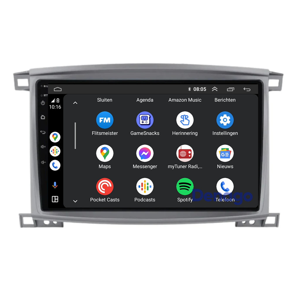 Radio para coche Toyota Land Cruiser 100 CarPlay | 2005 a 2007 | Denago DNG-A310 | 10 pulgadas | Androide 13 | CarPlay inalámbrico y Android Auto | Marco gris
