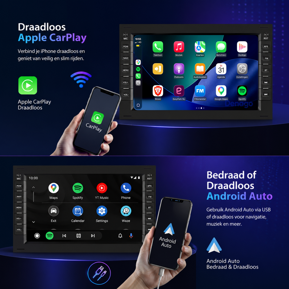 Ford Galaxy CarPlay autoradio | 2000 t/m 2006 | 4+64GB | Denago DNG-2718-7 | 7 inch | Android 15 | Draadloos CarPlay & Android Auto