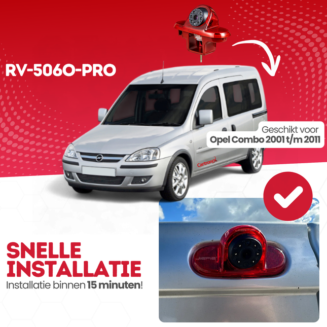 Opel Combo Derde Remlicht Achteruitrijcamera | 2001 t/m 2011 | Nachtzicht | HD Beeld