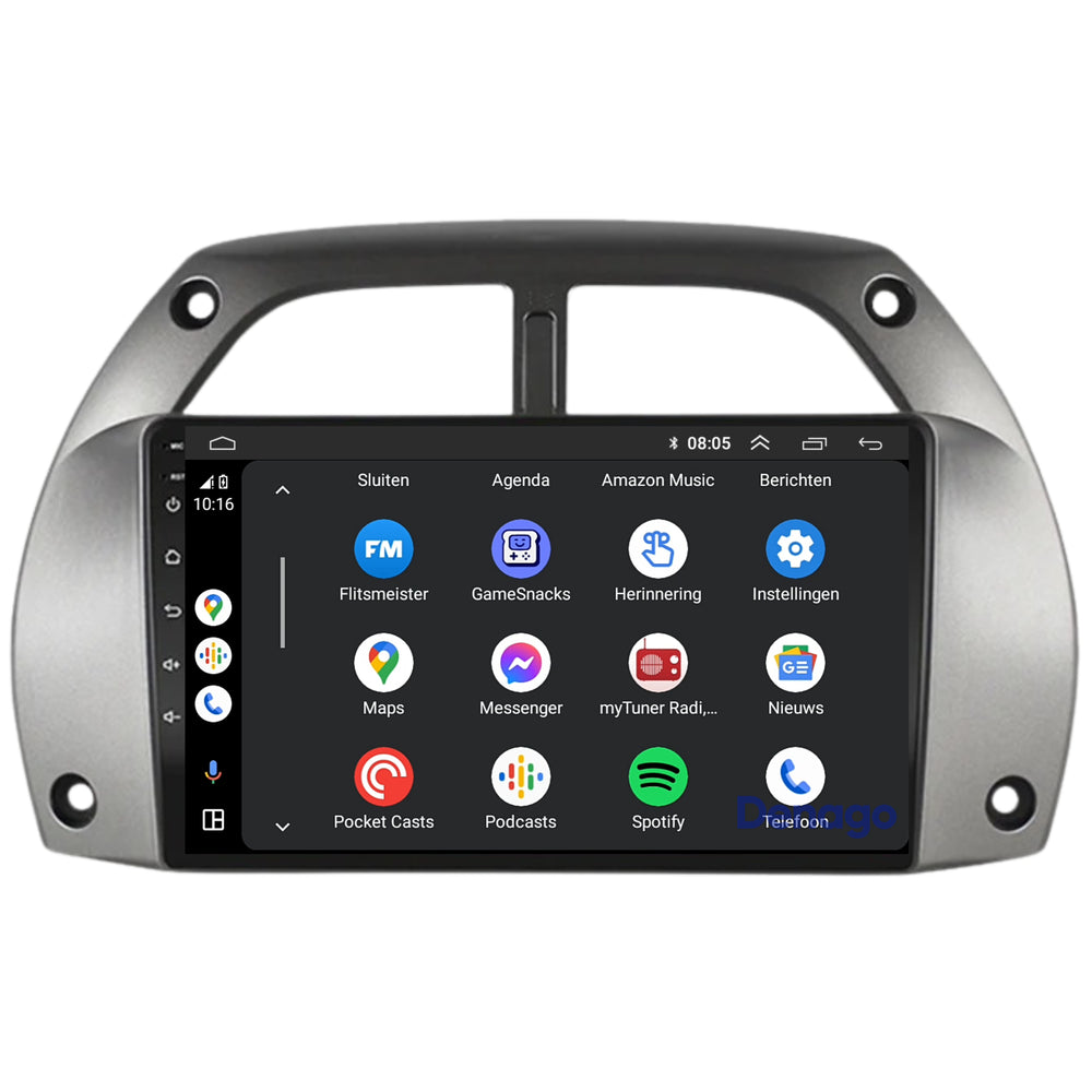 Toyota RAV4 CarPlay car radio | 2001 to 2003 | Denago DNG-A206 | 9 inches | Android 13 | Wireless CarPlay & Android Auto | Gray frame