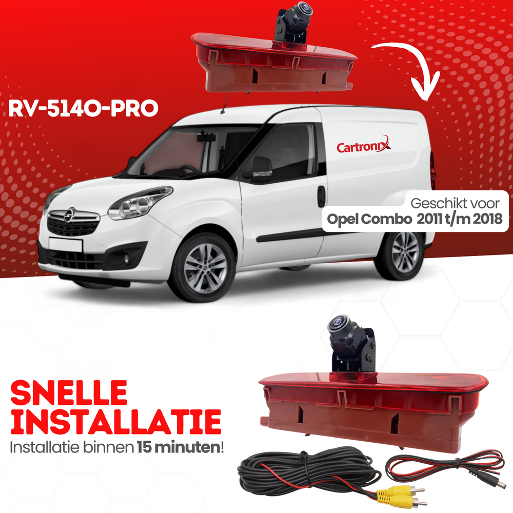 Opel Combo Tercera luz de freno Cámara de marcha atrás | 2011 a 2018 | Visión nocturna | Imagen HD