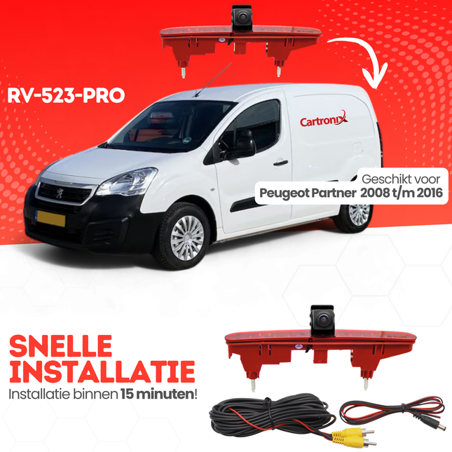 Peugeot Partner Derde Remlicht Achteruitrijcamera | 2008 t/m 2016 | Nachtzicht | HD Beeld