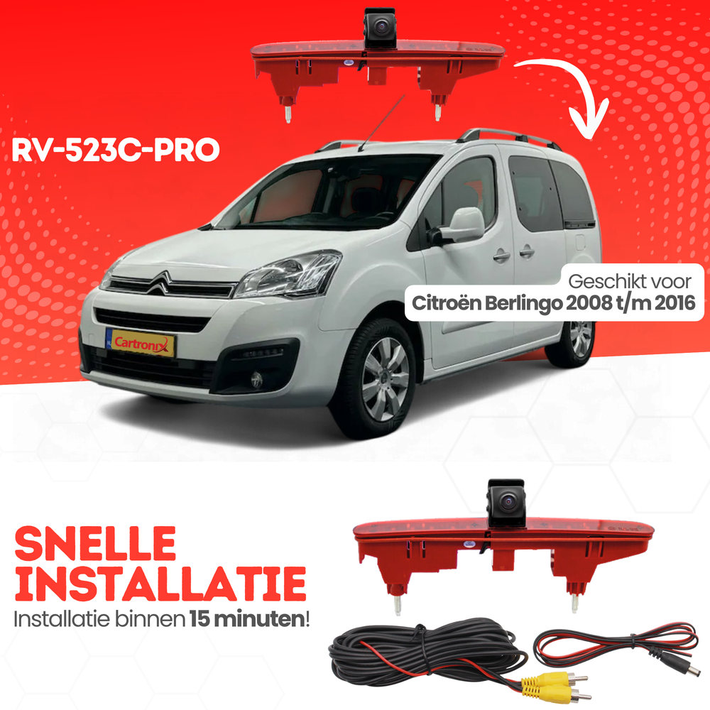 Citroën Berlingo Tercera luz de freno Cámara de marcha atrás | 2008 a 2016 | Visión nocturna | Imagen HD