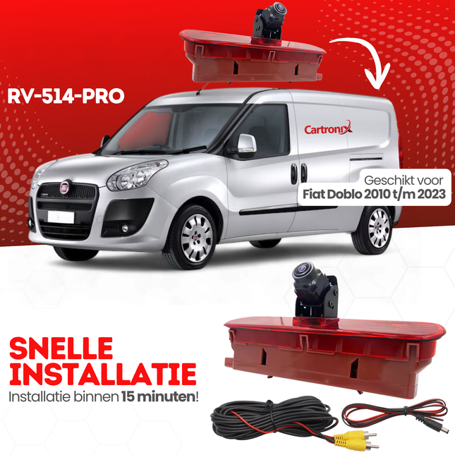 Fiat Doblo Derde Remlicht Achteruitrijcamera | 2010 t/m 2023 | Nachtzicht | HD Beeld