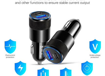 Chargeur de voiture compact 20 W | Chargeur rapide | Alimentation USB-C & Charge rapide USB 3.0