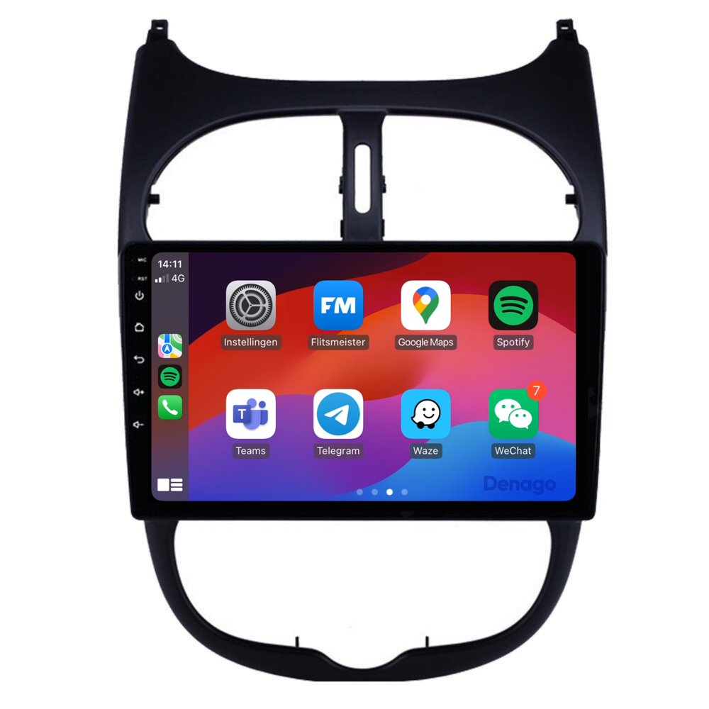 Autoradio CarPlay pour Peugeot 206 (1998-2009) | Denago DNG-A07 | Écran 9 pouces | Android 13 | CarPlay sans fil & Android Auto