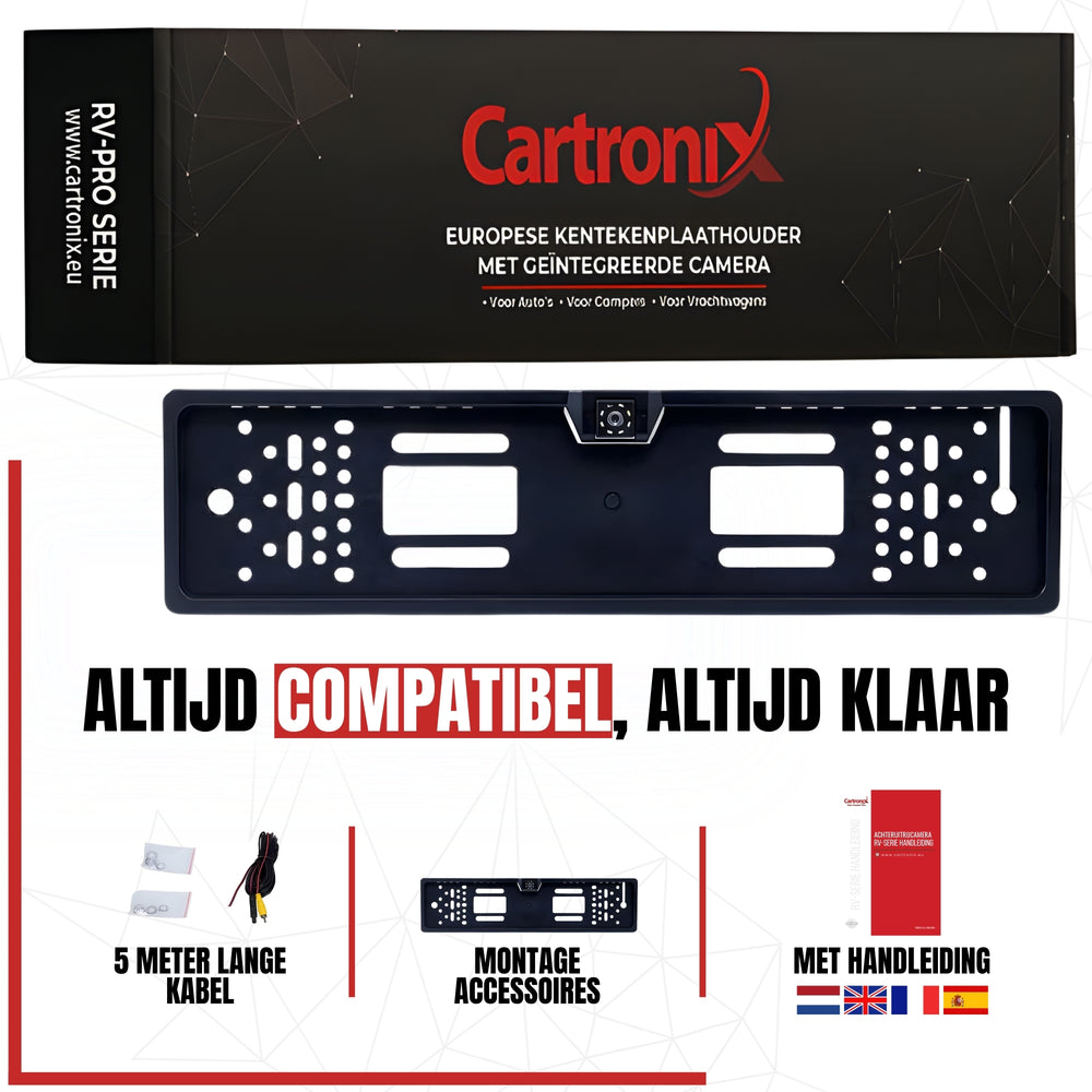Cartronix RV-410 PRO kentekenplaathouder met camera | 8 LED Nachtzicht