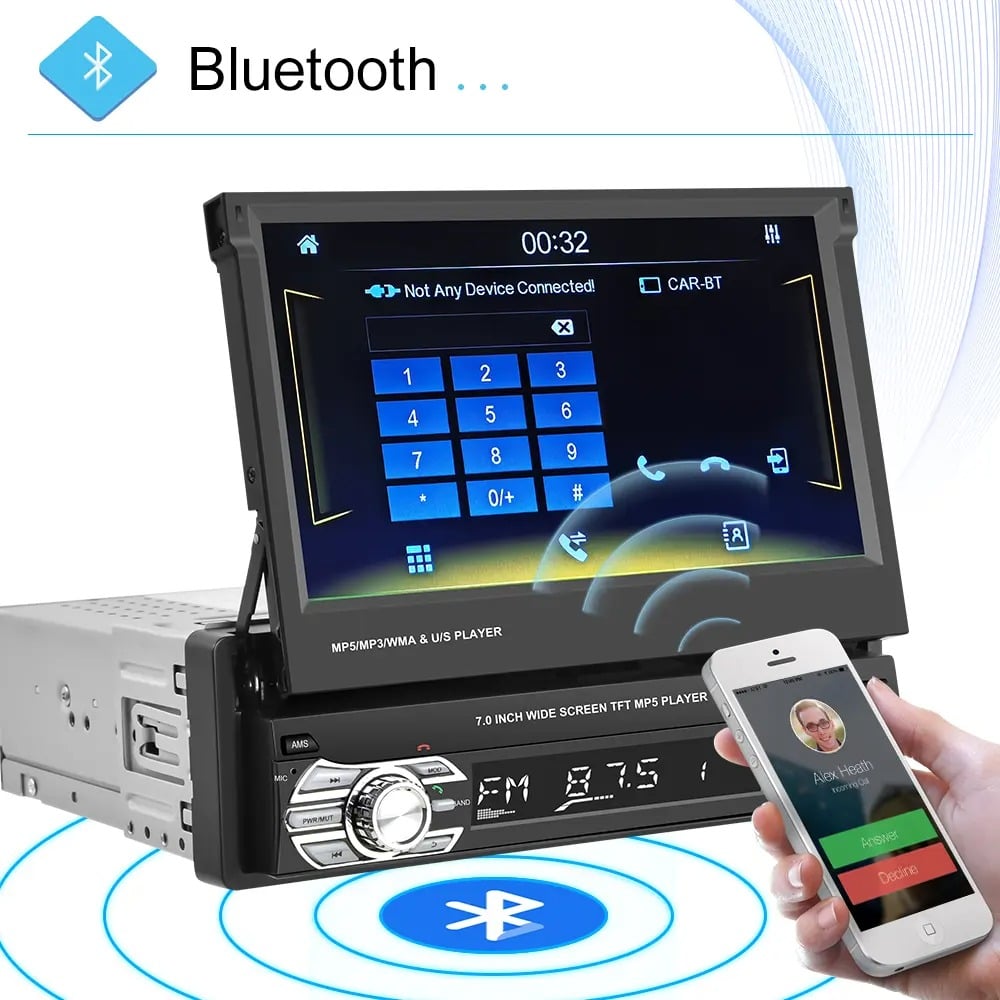 1-Din Autoradio | Carplay & Android Auto | uitklapbaar scherm