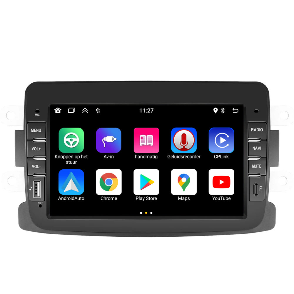 Radio para coche Dacia Android 13 | Compatible con Dacia Duster, Dokker, Logan, Lodgy y Sandero (2012-2020) | Con CarPlay y Android Auto | 2 GB de RAM + 64 GB de almacenamiento | Bluetooth | Wi-Fi | Pantalla táctil