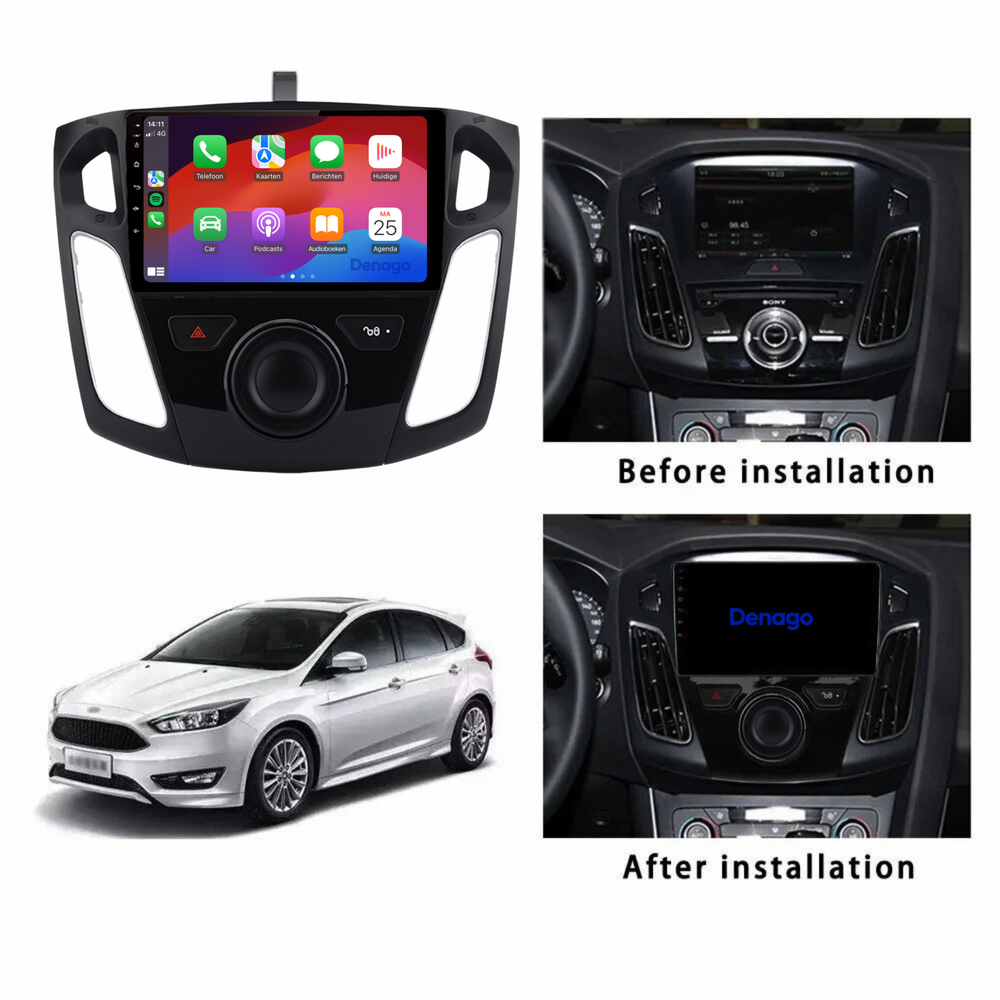 Radio para coche Ford Focus CarPlay | 2012 a 2017 | Denago DNG-A61 | 10 pulgadas | Androide 13 | CarPlay inalámbrico y Android Auto