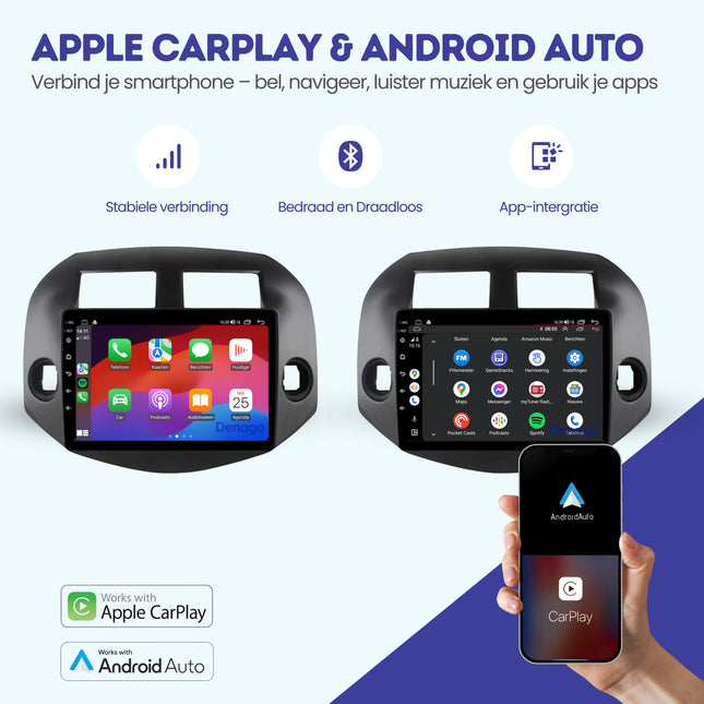 Toyota RAV4 CarPlay autoradio | 2007 t/m 2012 | Denago DNG-A314 | 10 inch | Android 13 | Draadloos CarPlay & Android Auto