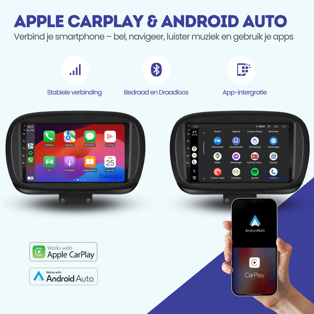 Fiat 500X CarPlay autoradio | 2014 t/m 2023 | Denago DNG-A147 | 9 inch | Android 13 | Draadloos CarPlay & Android Auto