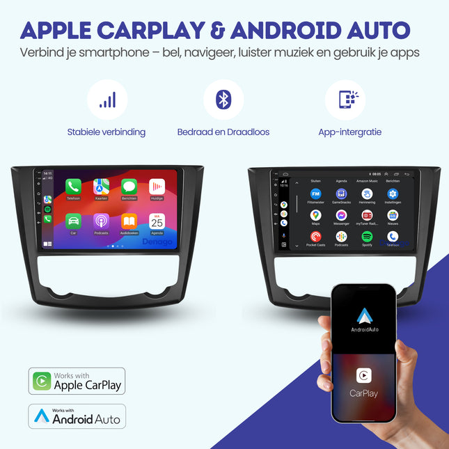 Renault Kadjar CarPlay autoradio | 2015 t/m 2018 | Denago DNG-A128 | 9 inch | Android 13 | Draadloos CarPlay & Android Auto