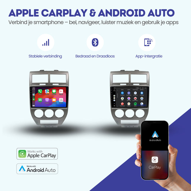 Jeep Compass CarPlay autoradio | 2006 t/m 2010 | Denago DNG-A214 | 9 inch | Android 13 | Draadloos CarPlay & Android Auto