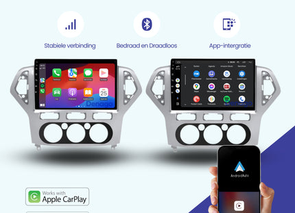 Ford Mondeo CarPlay autoradio | 2003 t/m 2014 | Denago DNG-A204 | 9 inch | Android 13 | Draadloos CarPlay & Android Auto | Zilverkleurig frame