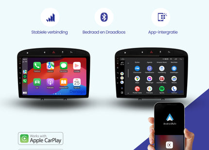 Peugeot 308 & 408 CarPlay autoradio | 2007 t/m 2020 | Denago DNG-A242 | 9 inch | Android 13 | Draadloos CarPlay & Android Auto
