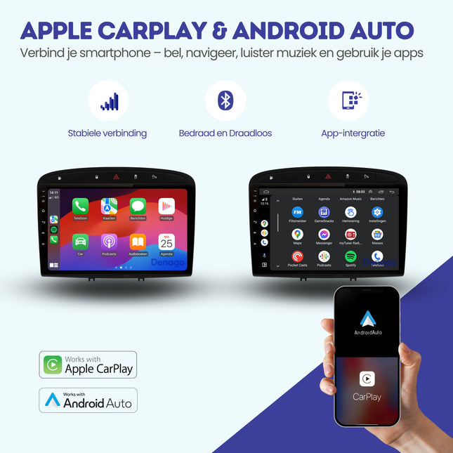 Peugeot 308 & 408 CarPlay autoradio | 2007 t/m 2020 | Denago DNG-A242 | 9 inch | Android 13 | Draadloos CarPlay & Android Auto