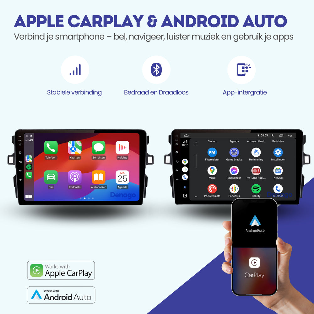 Autoradio Toyota Auris compatible CarPlay | 2006 à 2012 | Denago DNG-A288 | Écran 9 pouces | Android 13 | CarPlay sans fil & Android Auto