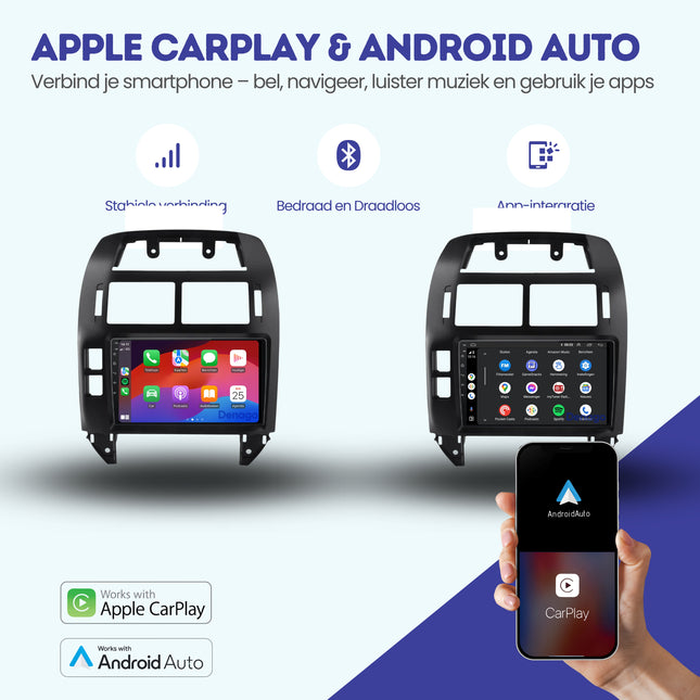 Autoradio CarPlay pour Volkswagen Polo | 2002 à 2009 | Denago DNG-A239 | Écran 9 pouces | Android 13 | CarPlay sans fil & Android Auto