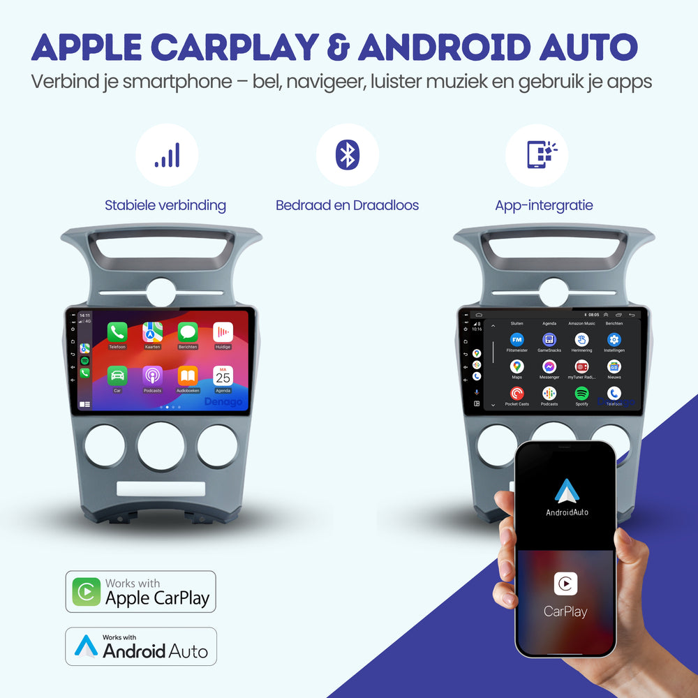 Radio para coche Kia Carens CarPlay | 2006 a 2012 | Denago DNG-A163 | 9 pulgadas | Androide 13 | CarPlay inalámbrico y Android Auto