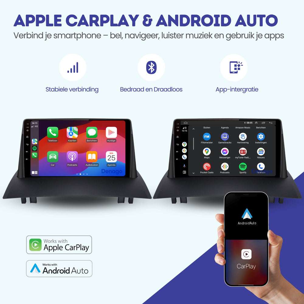 Radio para coche Renault Mégane II CarPlay | 2003 a 2008 | Denago DNG-A175 | 9 pulgadas | Androide 13 | CarPlay inalámbrico y Android Auto