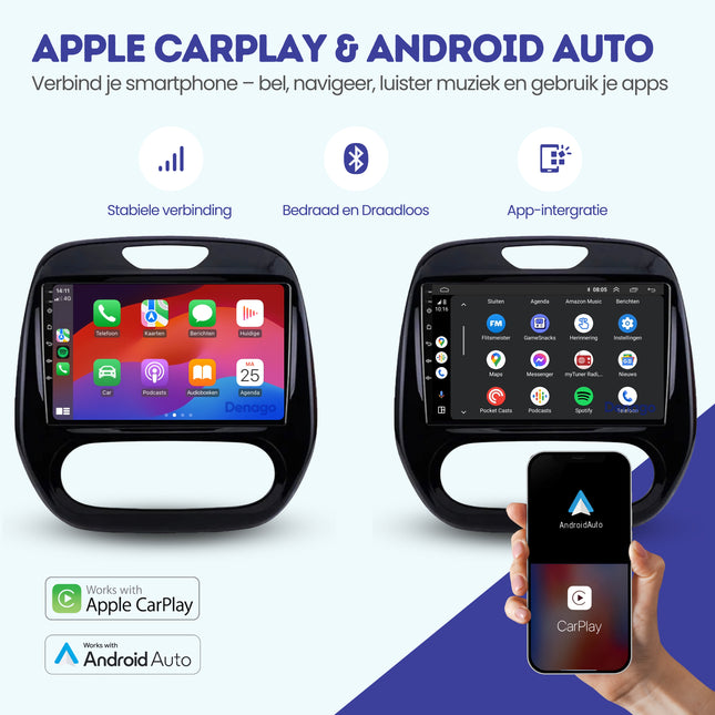 Renault Captur CarPlay autoradio | 2013 t/m 2017 | Denago DNG-A182 | 9 inch | Android 13 | Draadloos CarPlay & Android Auto