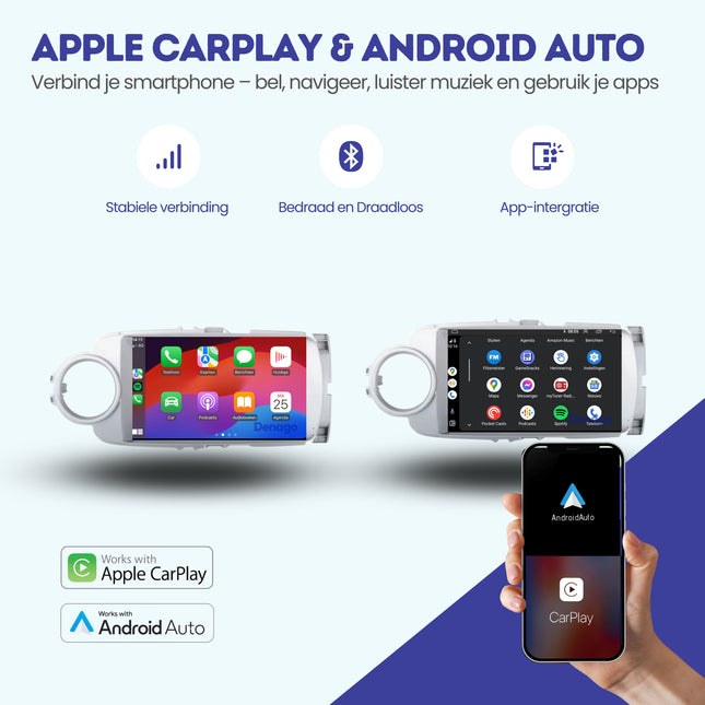 Toyota Yaris CarPlay autoradio | 2011 t/m 2019 | Denago DNG-A286 | 9 inch | Android 13 | Zilver | Draadloos CarPlay & Android Auto
