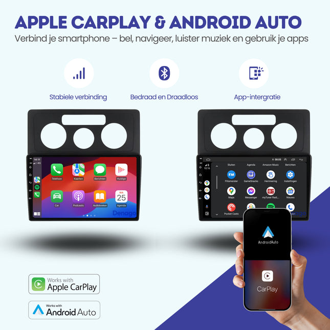 Autoradio CarPlay pour Volkswagen Caddy | 2004 à 2010 | Denago DNG-A240 | Écran 9 pouces | Android 13 | CarPlay sans fil & Android Auto