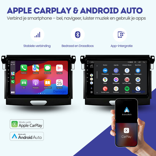 Ford Ranger CarPlay autoradio | 2016 t/m 2019 | Denago DNG-A141 | 9 inch | Android 13 | Draadloos CarPlay & Android Auto