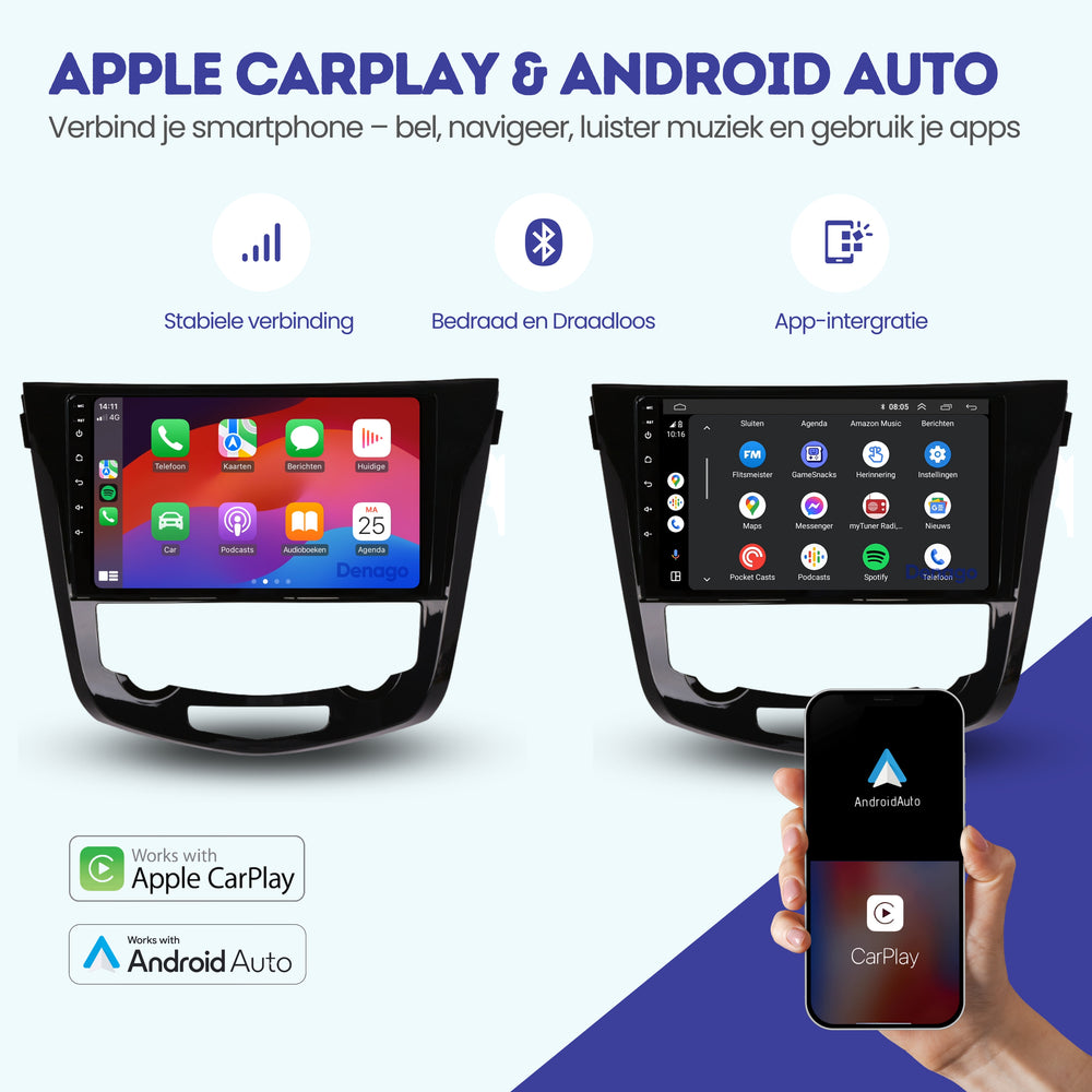 Radio para coche Nissan X-Trail CarPlay | 2014 a 2021 | Denago DNG-A107 | 10 pulgadas | Androide 13 | CarPlay inalámbrico y Android Auto