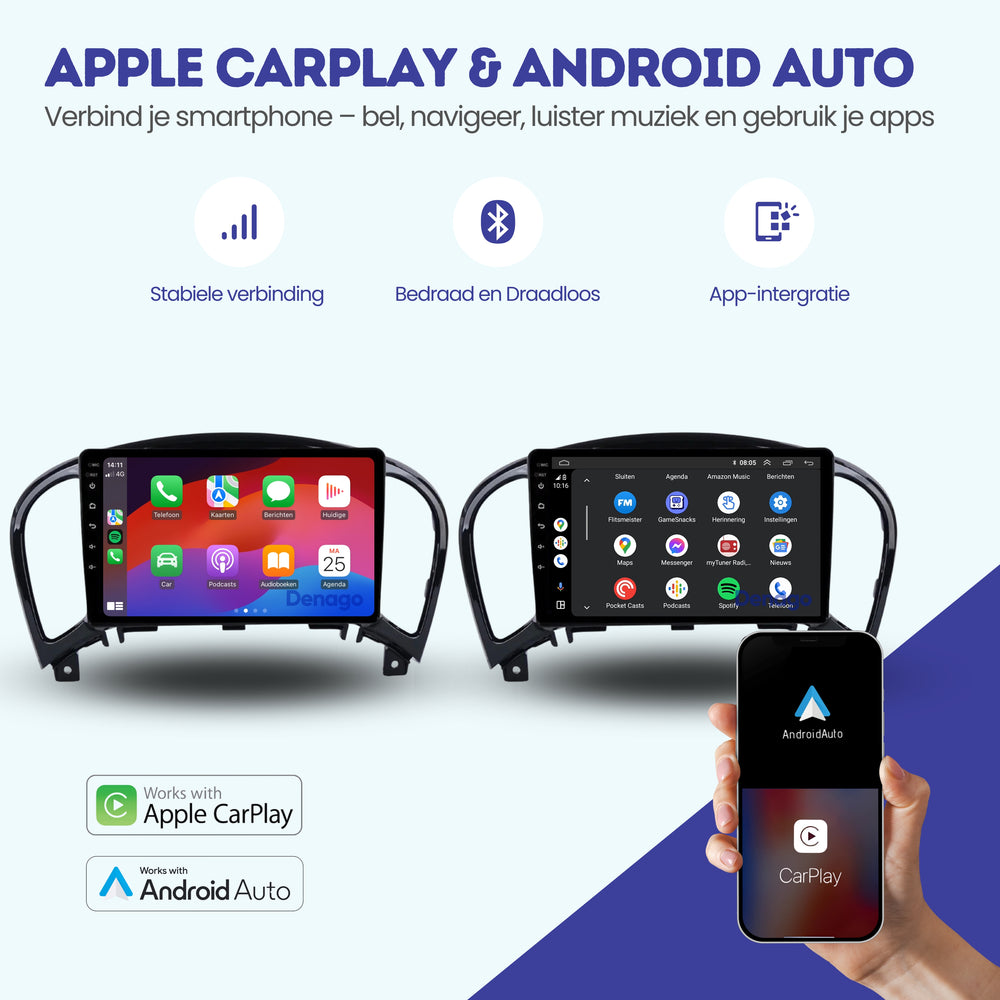 Radio para coche Nissan Juke CarPlay | 2010 a 2019 | Denago DNG-A187 | 9 pulgadas | Androide 13 | CarPlay inalámbrico y Android Auto