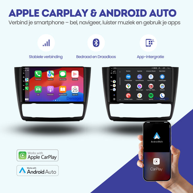 BMW 1 Serie E87 | E81 | E82 | E88 CarPlay autoradio | 2004 t/m 2012 | Denago DNG-A273 | 9 inch | Android 13 | Draadloos CarPlay & Android Auto