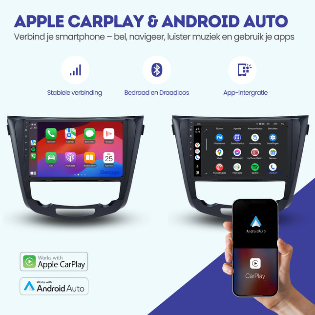 Nissan Qashqai CarPlay autoradio | 2014 t/m 2021 | Denago DNG-A106 | 10 inch | Android 13 | Draadloos CarPlay & Android Auto