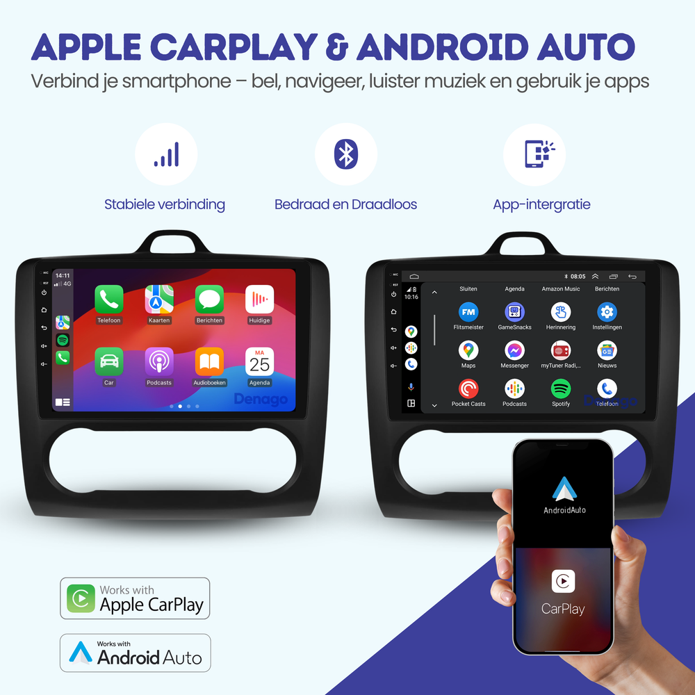 Radio para coche Ford Focus CarPlay | 2004 a 2011 | Denago DNG-A283 | 9 pulgadas | Androide 13 | CarPlay inalámbrico y Android Auto