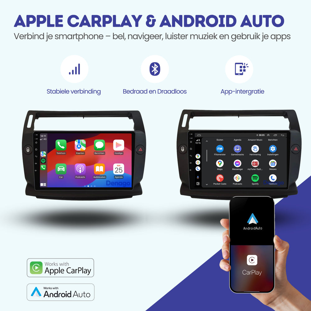 Citroën C4 CarPlay car radio | 2004 to 2010 | Denago DNG-A318 | 9 inches | Android 13 | Wireless CarPlay & Android Auto