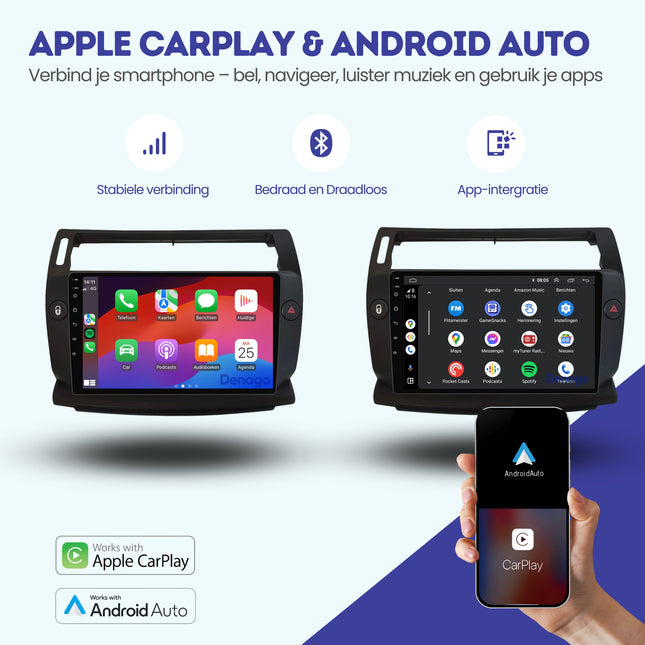 Autoradio CarPlay pour Citroën C4 | 2004 à 2010 | Denago DNG-A318 | Écran 9 pouces | Android 13 | CarPlay sans fil & Android Auto
