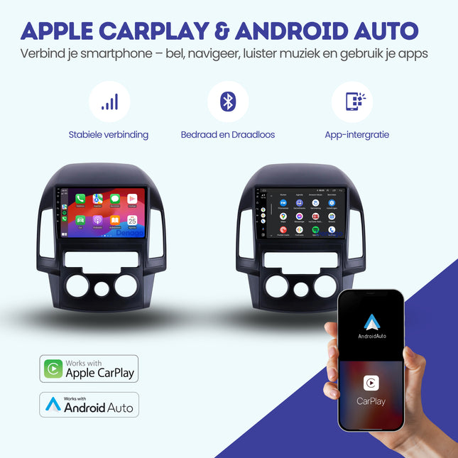 Hyundai i30 CarPlay autoradio | 2007 t/m 2012 | Denago DNG-A191 | 9 inch | Android 13 | Draadloos CarPlay & Android Auto
