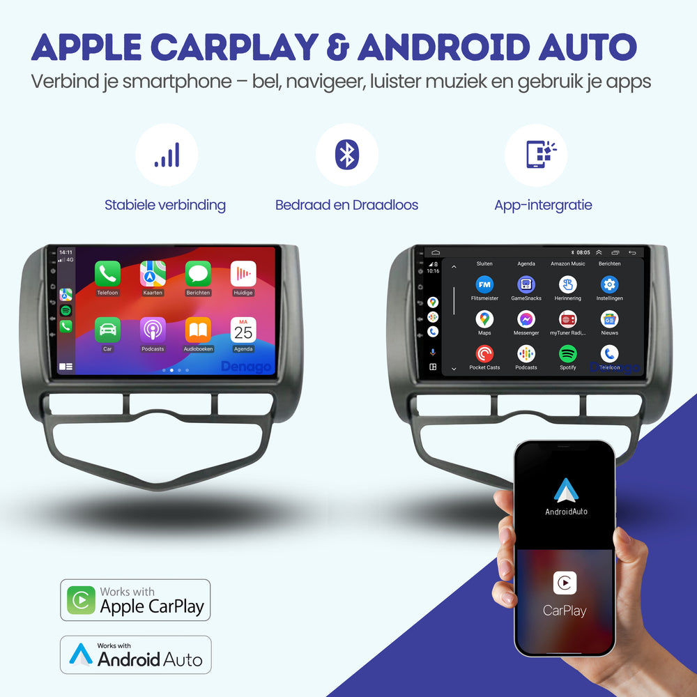 Honda Jazz CarPlay autoradio | 2005 t/m 2008 | Denago DNG-A202 | 9 inch | Android 13 | Draadloos CarPlay & Android Auto