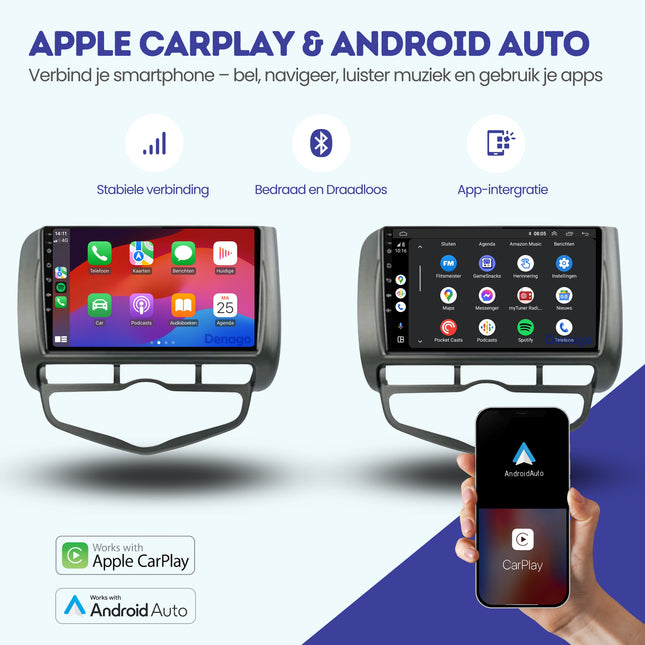 Honda Jazz CarPlay car radio | 2005 to 2008 | Denago DNG-A202 | 9 inches | Android 13 | Wireless CarPlay & Android Auto