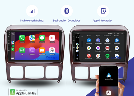 Mercedes S-Klasse CarPlay autoradio | 1999 t/m 2005 | Denago DNG-A92 | 9 inch | Android 13 | Draadloos CarPlay & Android Auto