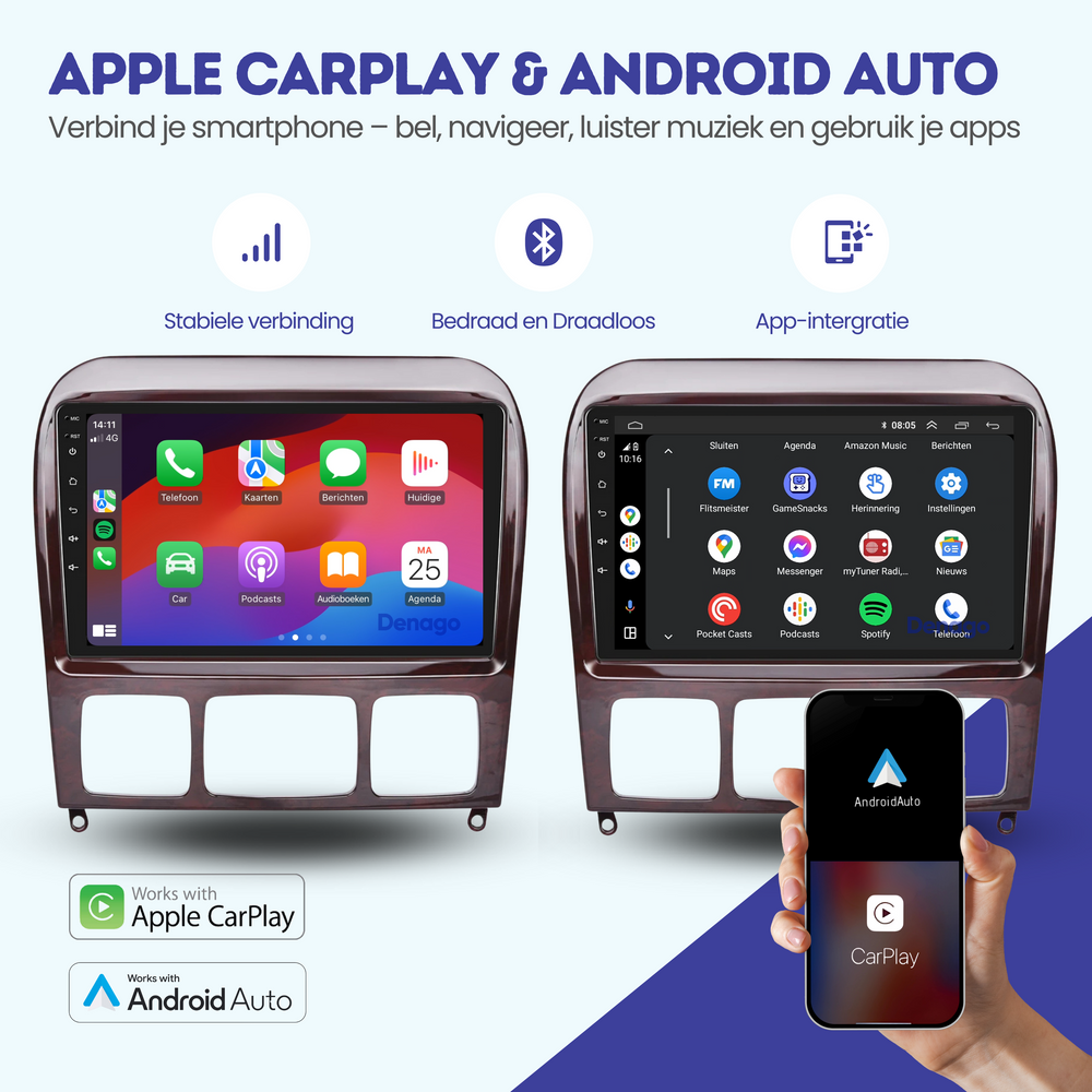 Radio para coche Mercedes Clase S CarPlay | 1999 a 2005 | Denago DNG-A92 | 9 pulgadas | Androide 13 | CarPlay inalámbrico y Android Auto