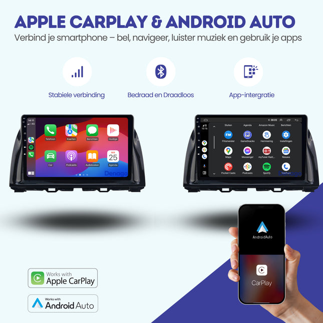 Mazda CX-5 & Autoradio 6 pouces compatible CarPlay | 2012 à 2016 | Denago DNG-A316 | Écran 9 pouces | Android 13 | CarPlay sans fil & Android Auto