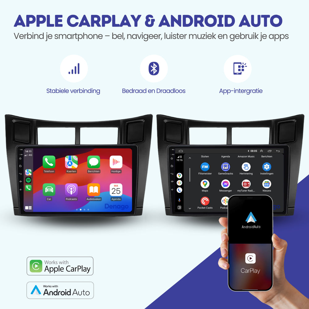 Radio para coche Toyota Yaris CarPlay | 2005 a 2012 | Denago DNG-A297 | 9 pulgadas | Androide 13 | CarPlay inalámbrico y Android Auto