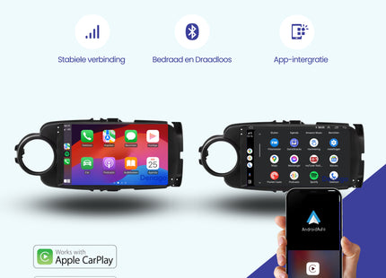 Toyota Yaris CarPlay autoradio | 2011 t/m 2019 | Denago DNG-A287 | 9 inch | Android 13 | Zwart | Draadloos CarPlay & Android Auto